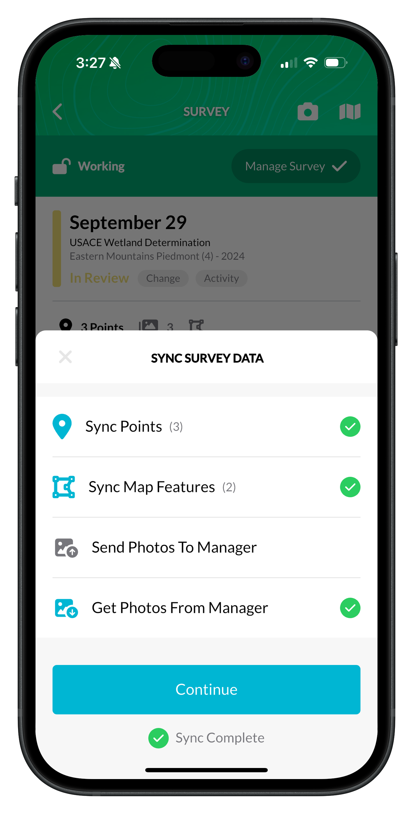 Collector survey in Working status with all data synced