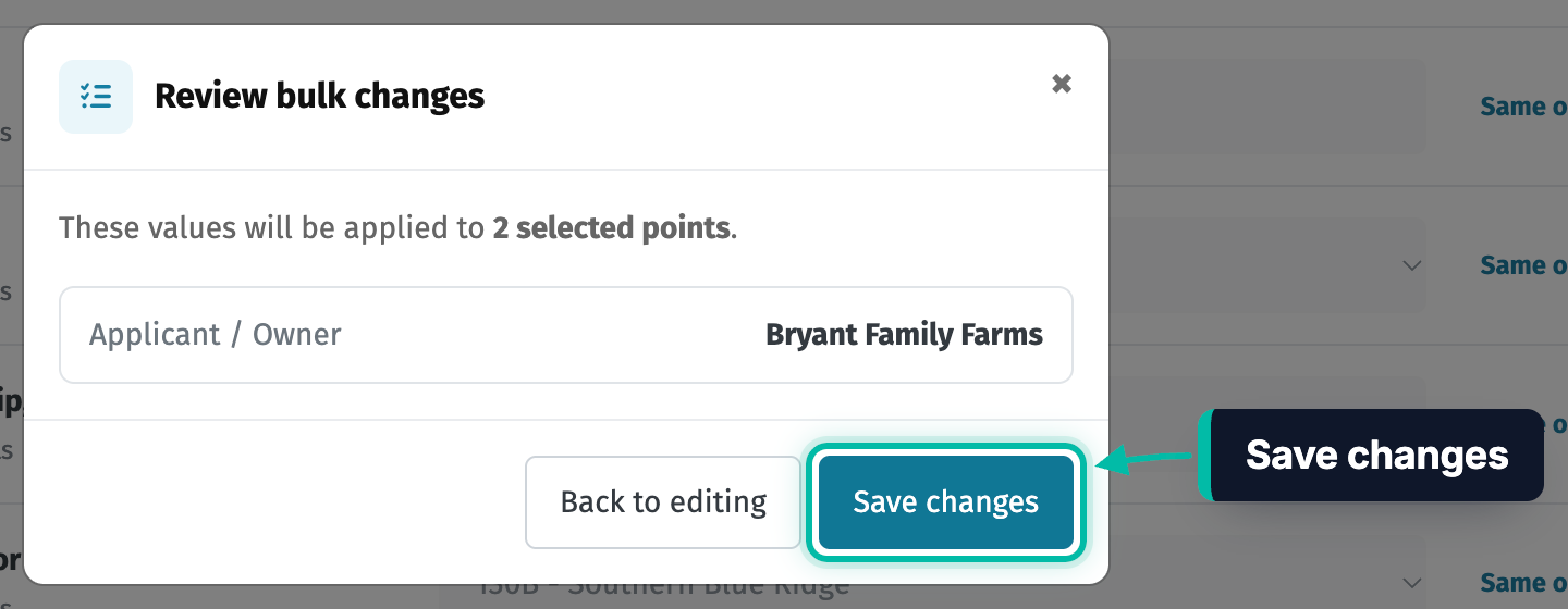 The Review bulk changes window in Ecobot Manager, with the Save changes button highlighted